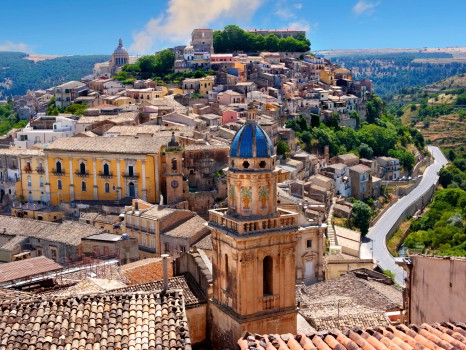 Santa Maria delli'Idria in the foreground and Ragusa Ibla Sicily behind